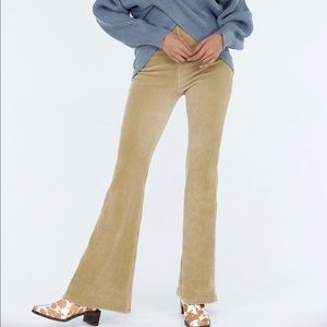 FLARED RIB VELVET CORDUROY PANTS, CAMEL BEIGE